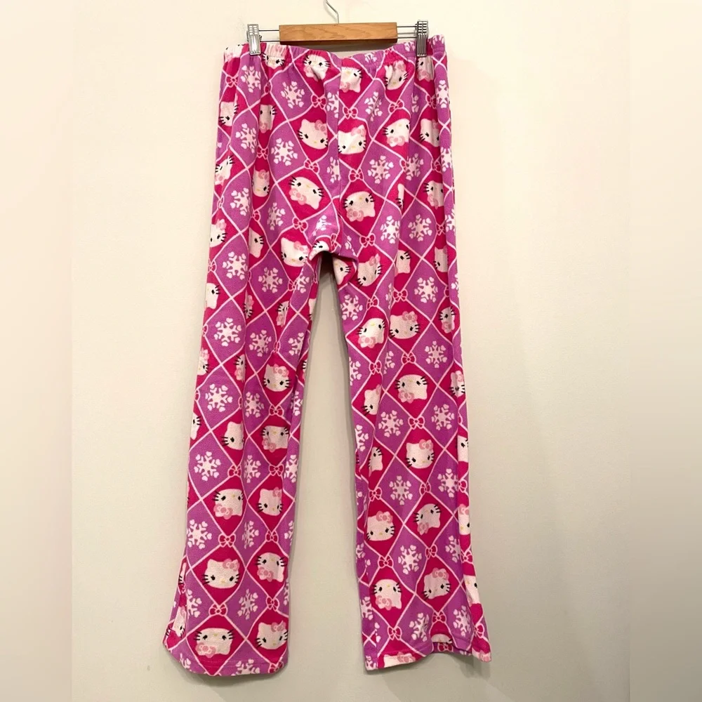 Hello Kitty winter pink white snowflake pajama‎ pants fleece